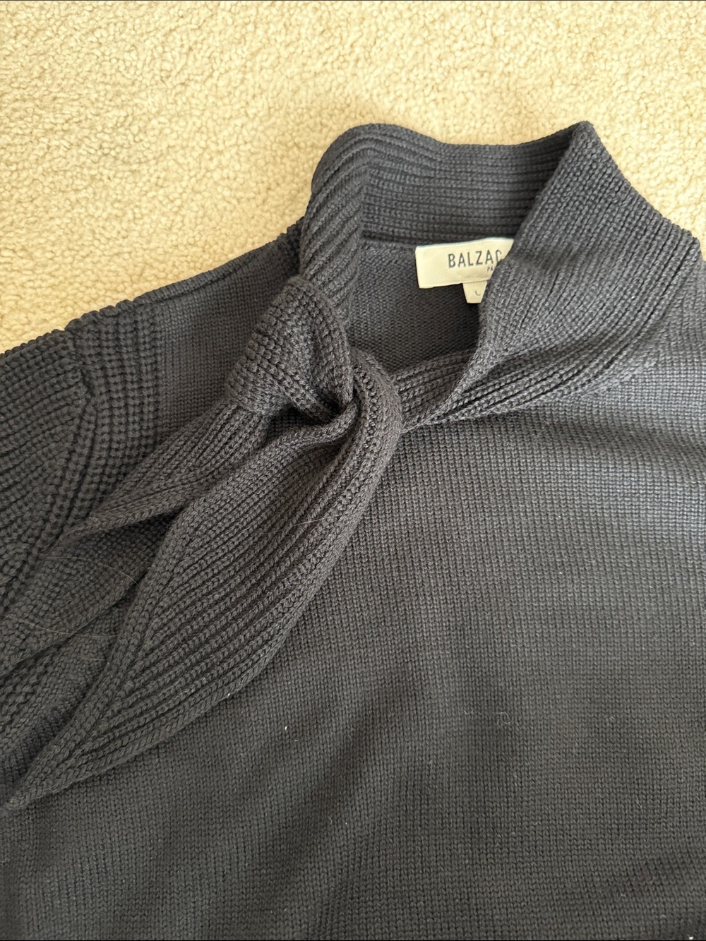 Balzac Paris Black Knit Tie-Neck  Wool Sweater Large - Picture 8 of 11